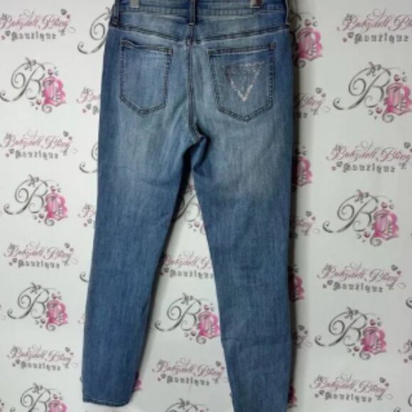 Guess rhinestone Blue Skinny Jeans with Stretch and Tapered Fit bling diamonds - Picture 1 of 6
